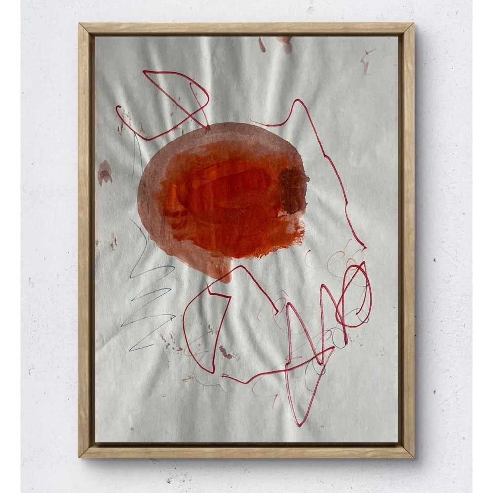 Original Abstract Expressionist Mixed Media Twombly Red Ochre 8.5x11 On Paper